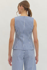 Stripe Button Up Vest Denim