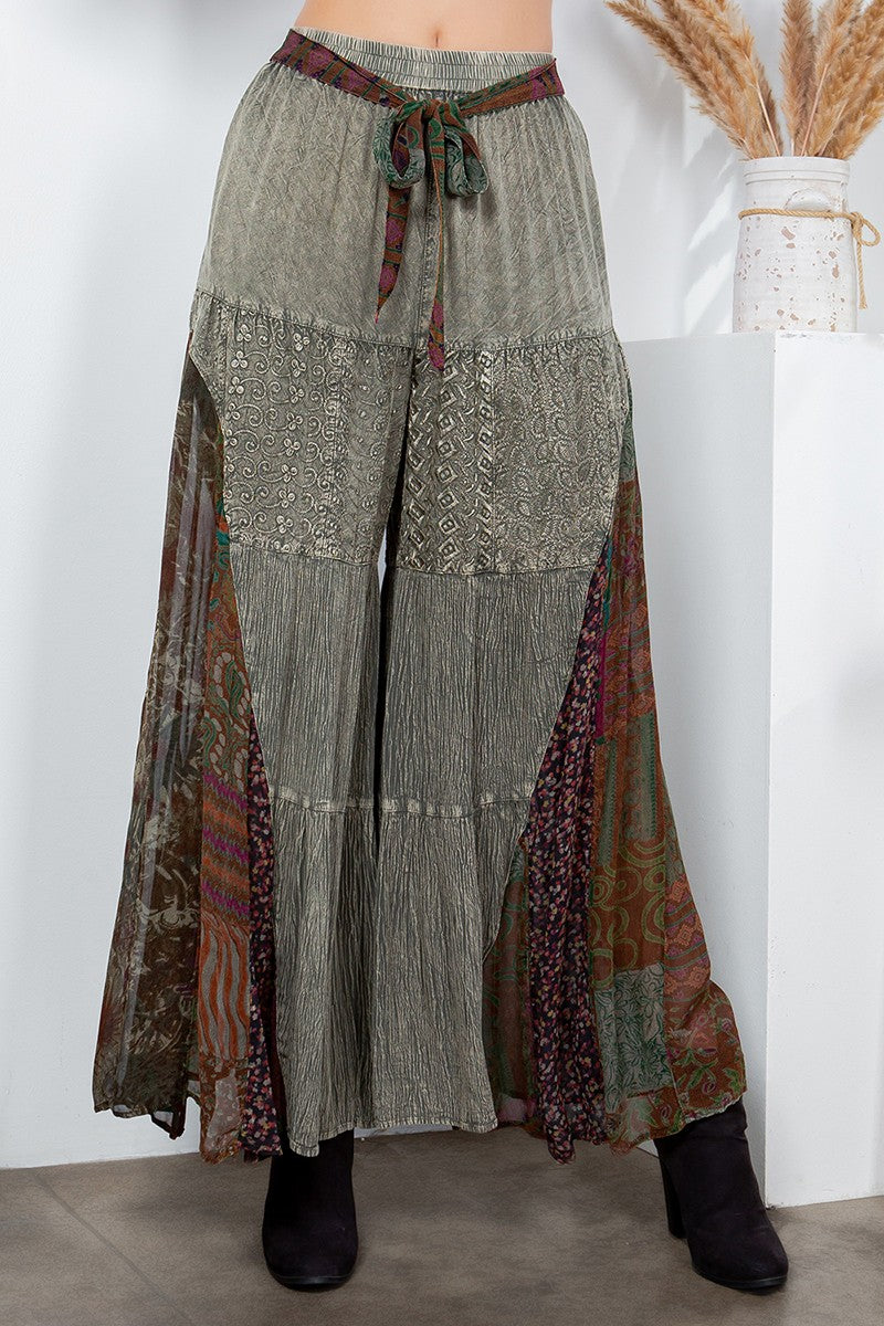 Rustic Bohemian Side Panelled Patchwork Pants Gravel Reg