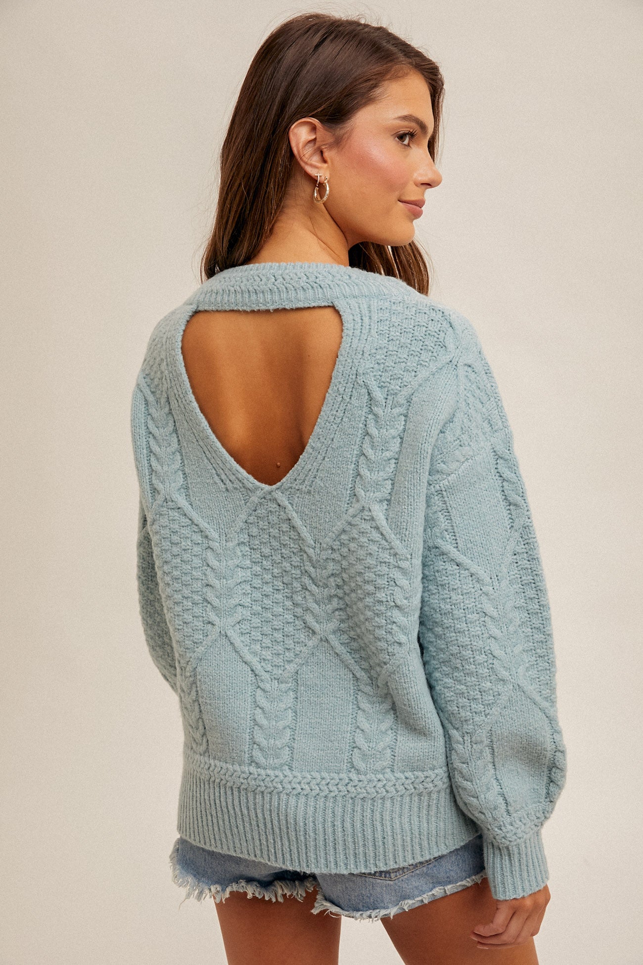 Back Cut Out Knit Sweater Pale Blue