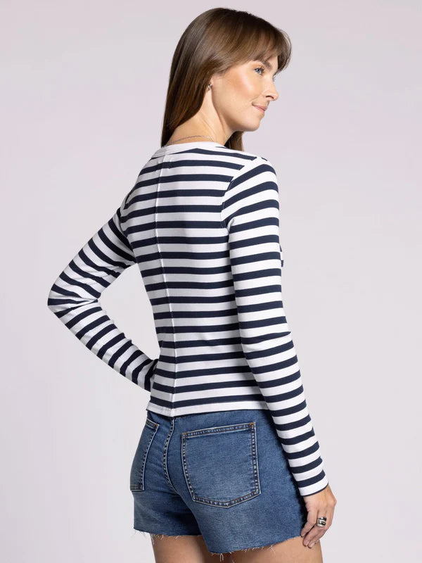 Sadie Buttoned Top White + Navy