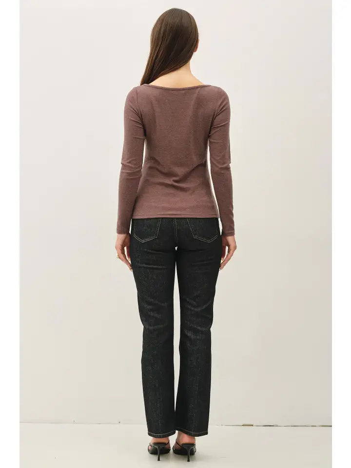 Ultra Soft Basic Boatneck Long Sleeve Tee Walnut