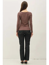 Ultra Soft Basic Boatneck Long Sleeve Tee Walnut