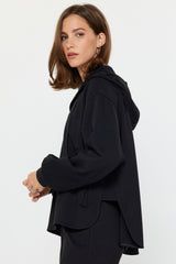 Adjustable Drawstring Hoodie Jacket Black