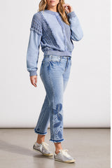 Mix Media Crochet Washed Raglan Pullover Light Blue Jay
