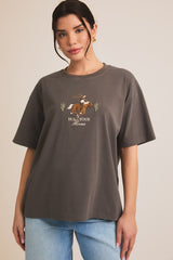 Embroidered Hold Your Horses Tee Charcoal