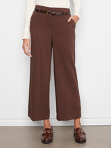 Belted Wide Leg Crepe Pants Coffee