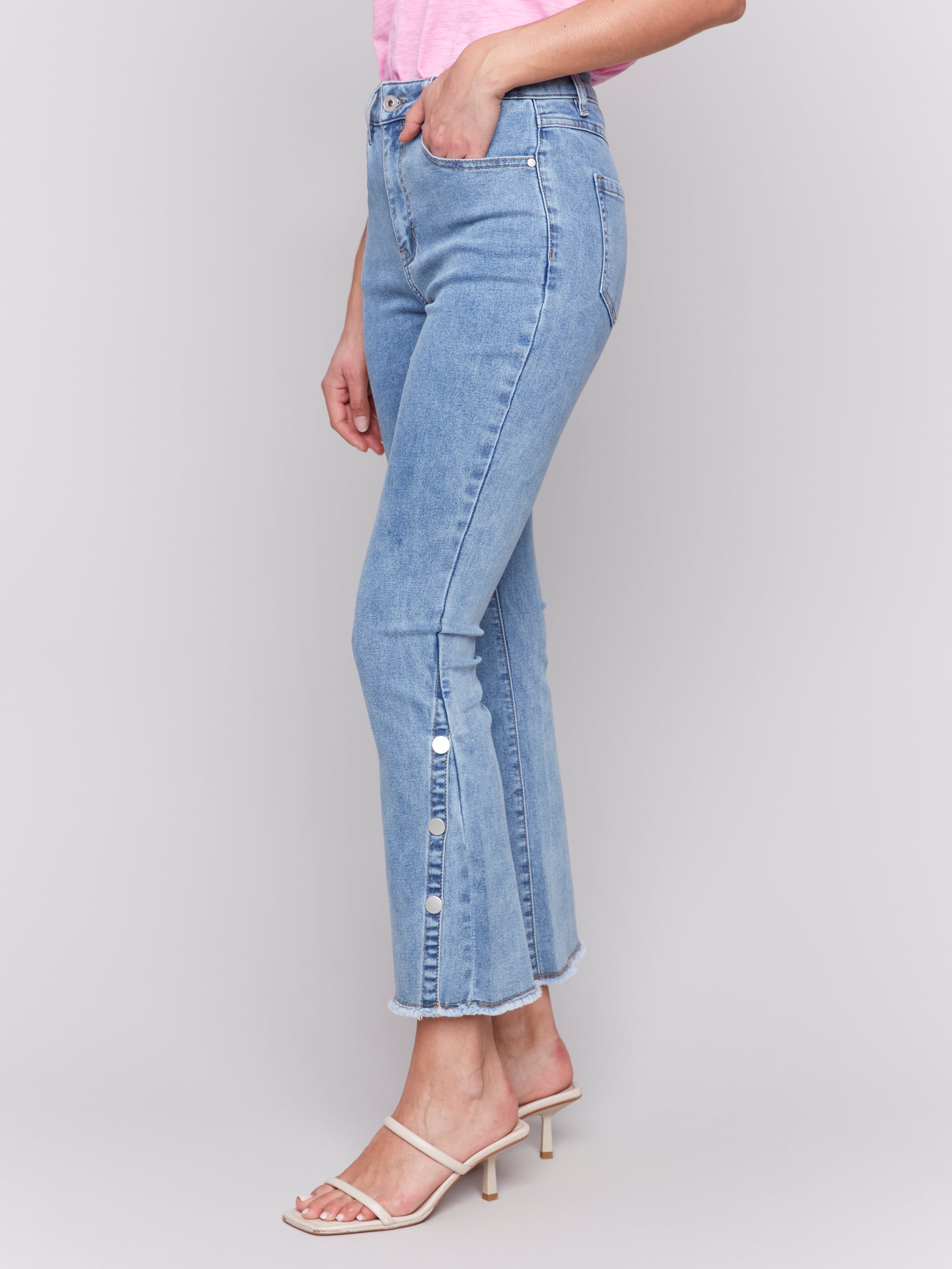 Side Snap Bootcut Jeans Light Blue