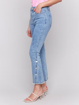 Side Snap Bootcut Jeans Light Blue
