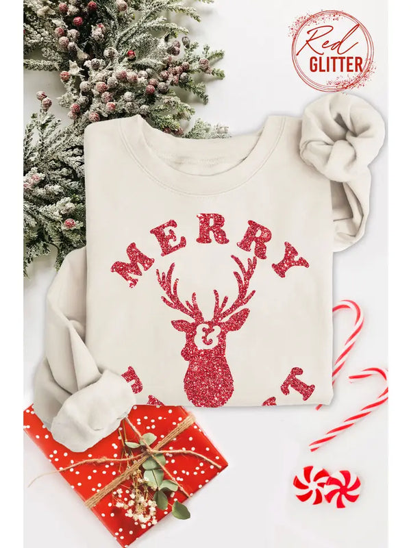 Merry & Bright Glitter Graphic Brushed Sweatshirt Oat