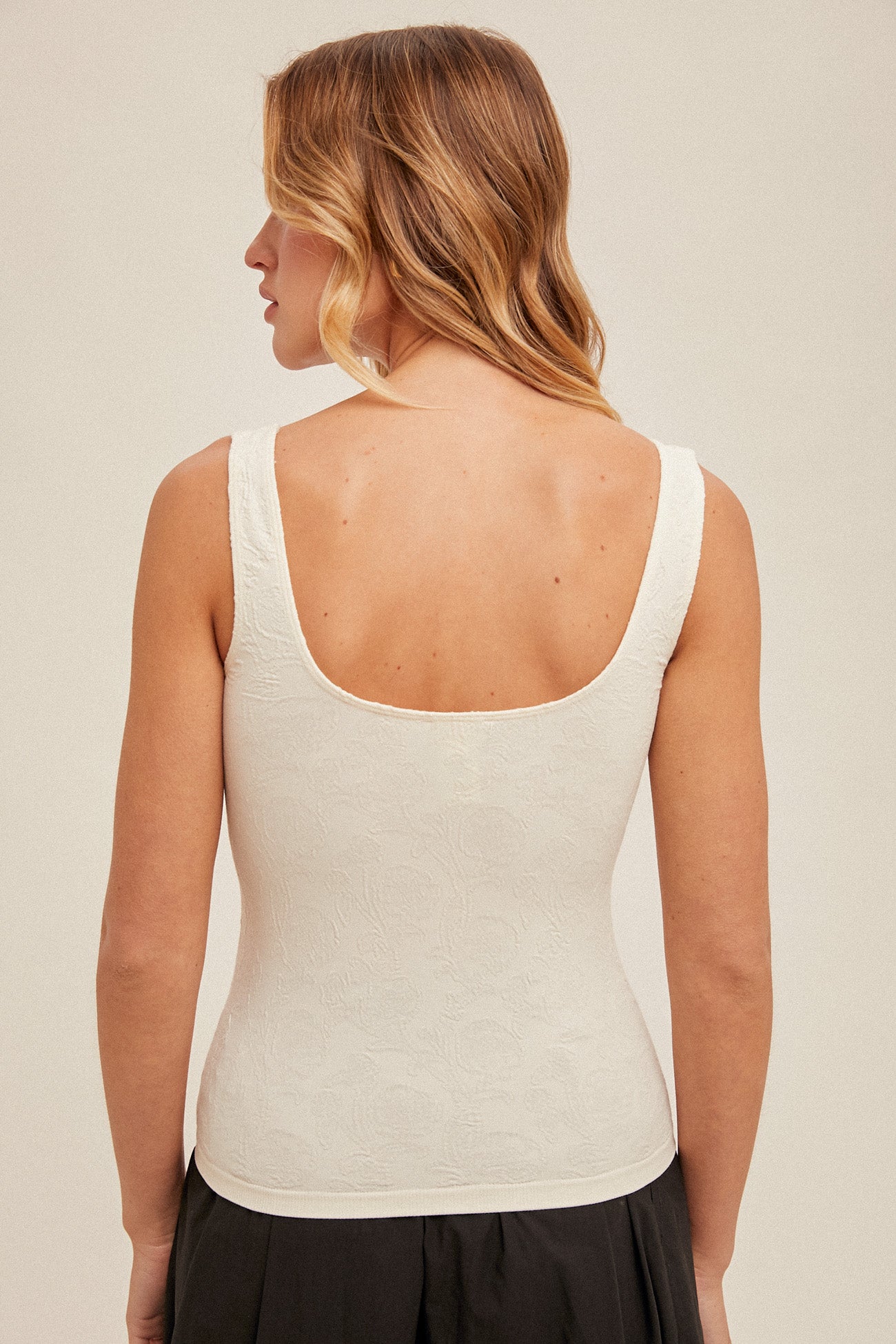 Floral Jacquard Seamless Tank Off White