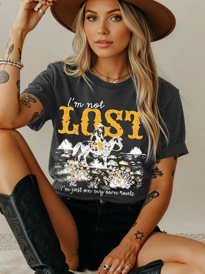 Cowgirl Lost Graphic Tee Grey