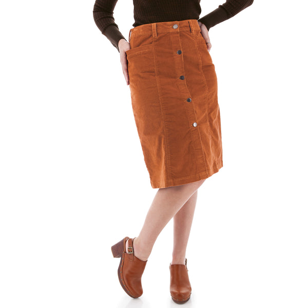 Rhyder Corduroy Button Detail Skirt Bombay Brown