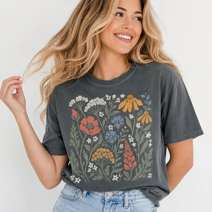 Vintage Wildflower Graphic Tee Charcoal