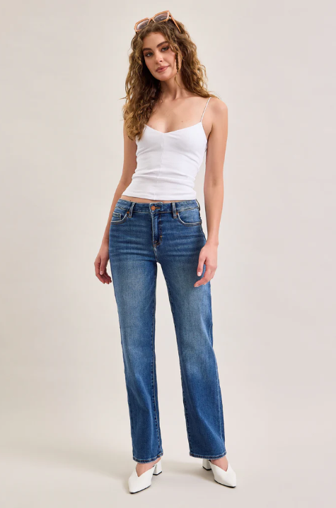 Ella Clean Stretch Mid Rise Classic Straight Jeans Dark