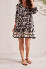 Bottom Frill 3/4 Sleeve Dasmask Dress French Oak