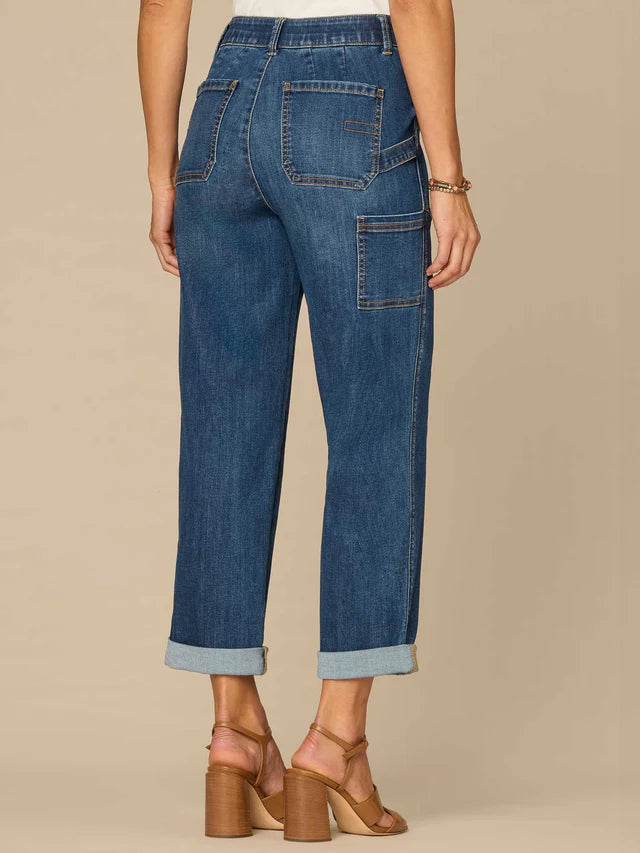 Patch Pocket Roll Cuff Utility Jeans Blue