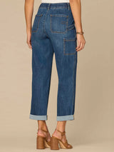 Patch Pocket Roll Cuff Utility Jeans Blue