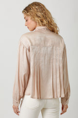 Detachable Tie Neck Pleated Satin Button Down Winter Rose