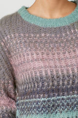 Color Gradient Rib Stitch Pullover Sweater Lilac + Sage