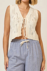 Center Tie Knit Sweater Vest Ivory