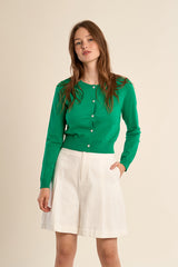 Heart Button Cardigan Green