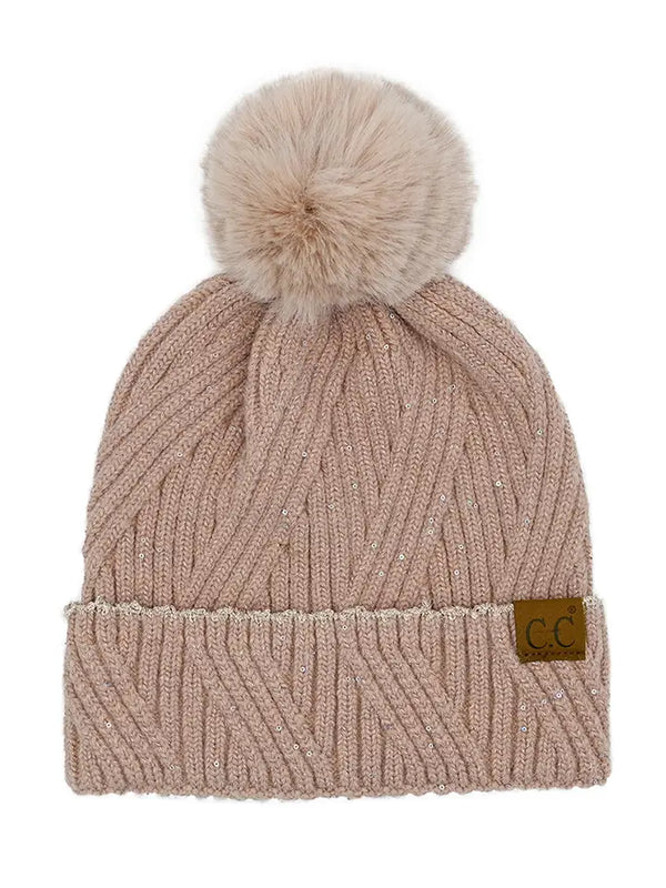 CC Sequin Pom Beanie Hat