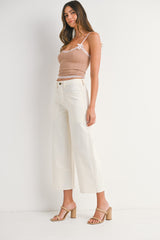 High Rise Cropped Wide Leg Denim Trouser Off White