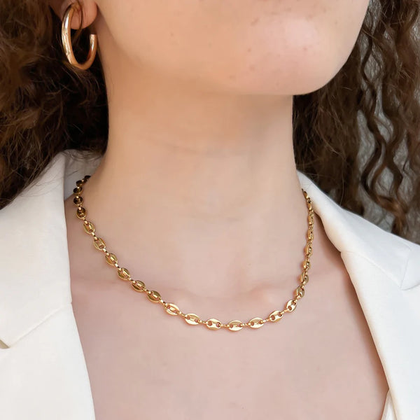 Water Resistant 18k Gold Puffed Link Necklace