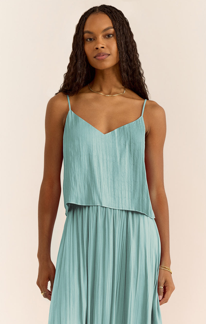 Fiore Crinkle Satin Tank Sea Pine
