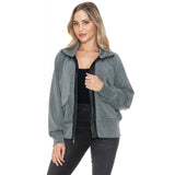 Leather Trim Jacket Charcoal
