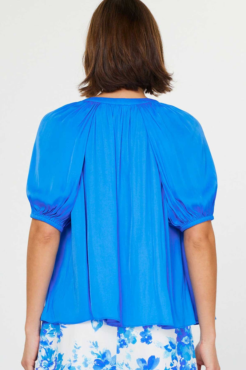 Puff Sleeve Vneck Blouse Azure Blue
