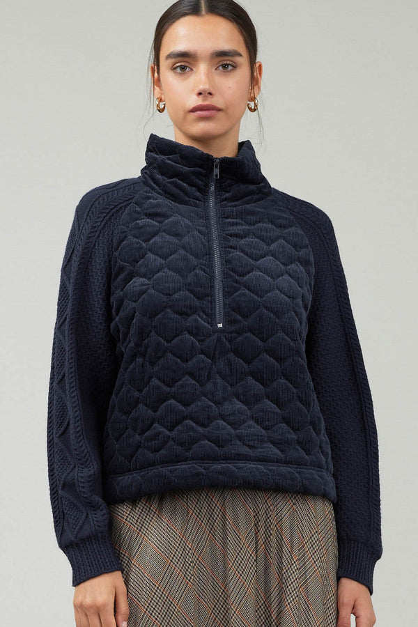 Sweater Woven Combo 1/4 Zip Jacket Navy