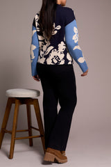 Funnel Neck Floral Print Sweater Sapphire