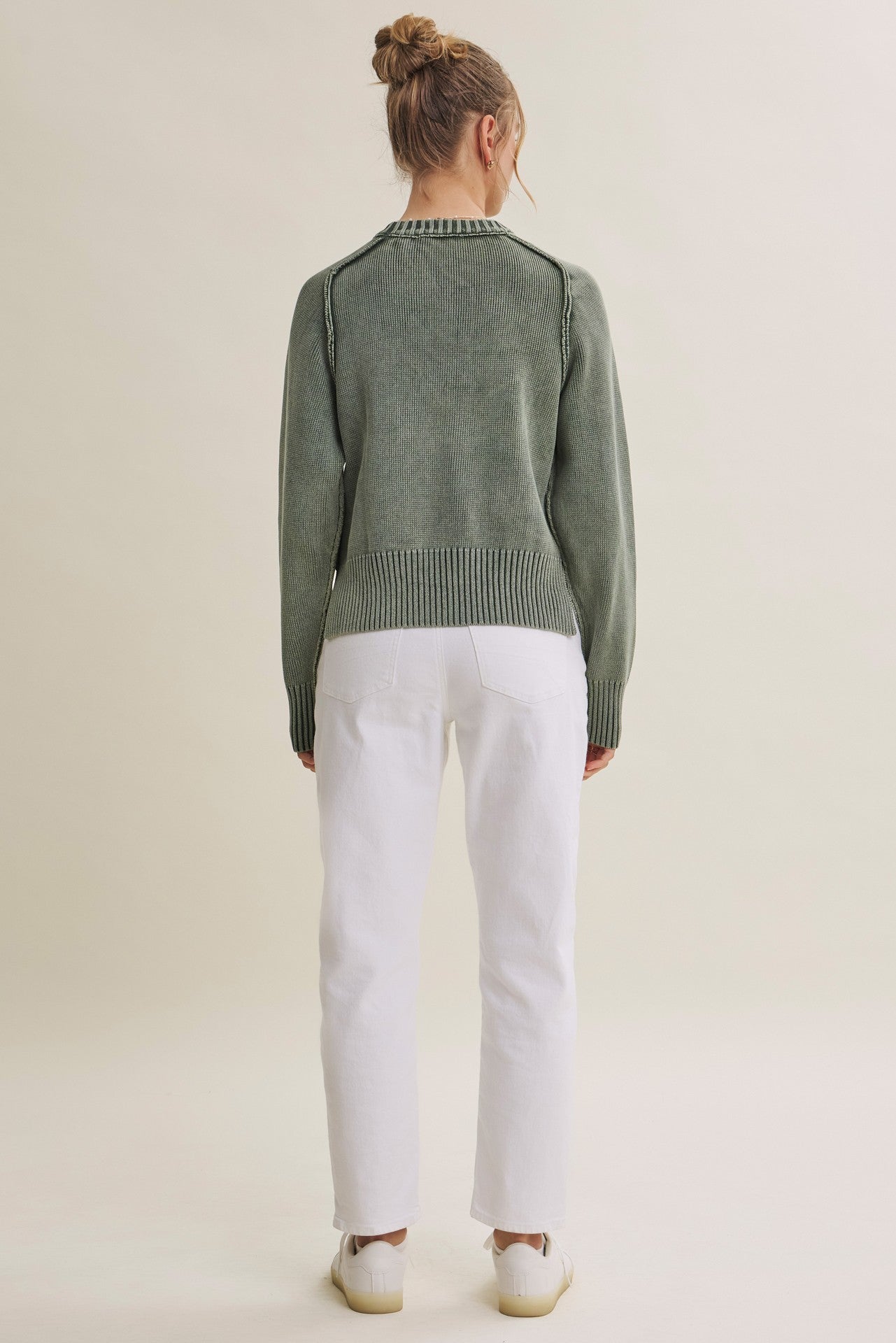 Vintage Mineral Washed Cotton Sweater Washed Olive