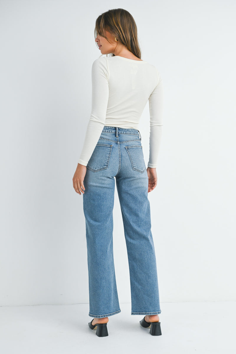 High Rise Full Length Straight Jeans Medium