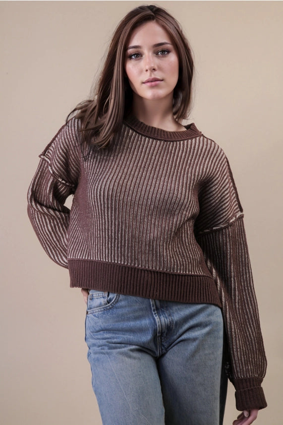Two Tone Striped Sweater Chocolate