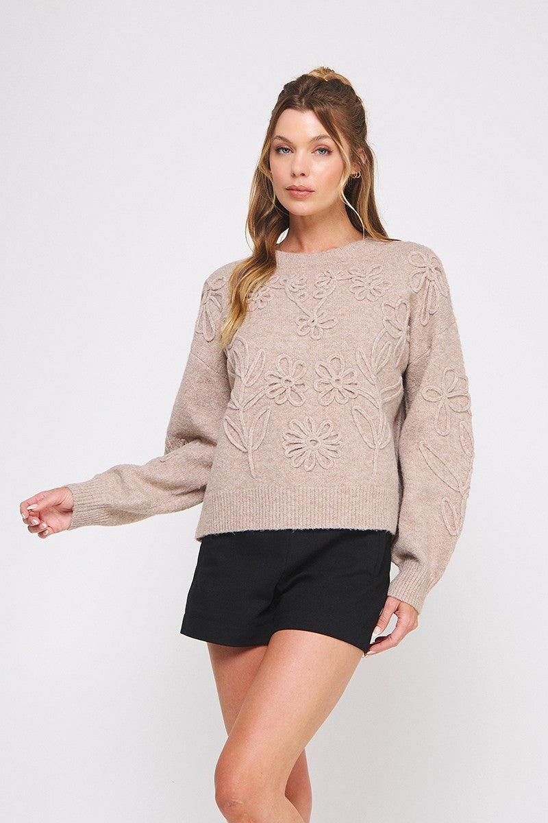 Floral Embroidery Sweater Mocha