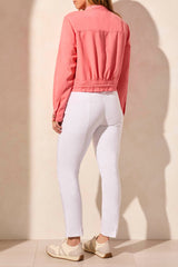 Button Front Drawcord Hem Jacket Coral Sky