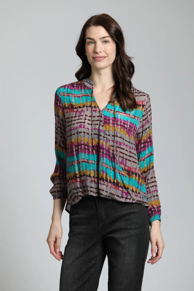 Striped Splatter Print Crossover Tassel Top Multi