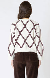 Diamond Check Crew Neck Sweater Cream + Cocoa