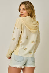 Washed Embroidered Removable Hoodie Jacket Oatmeal