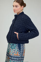 Bubble Quilted Zip Up Jacket Navy