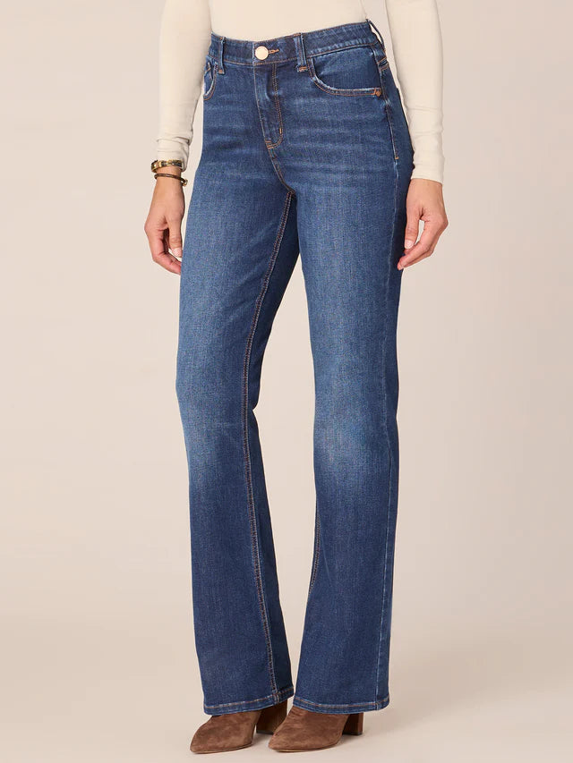 High Rise Cascading Crystals Boot Cut Jeans Blue