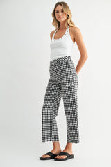 High Rise Utility Wide Leg Jean Black Gingham
