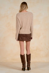 Frayed Sleeve Detail Split Hem Sweater Stone