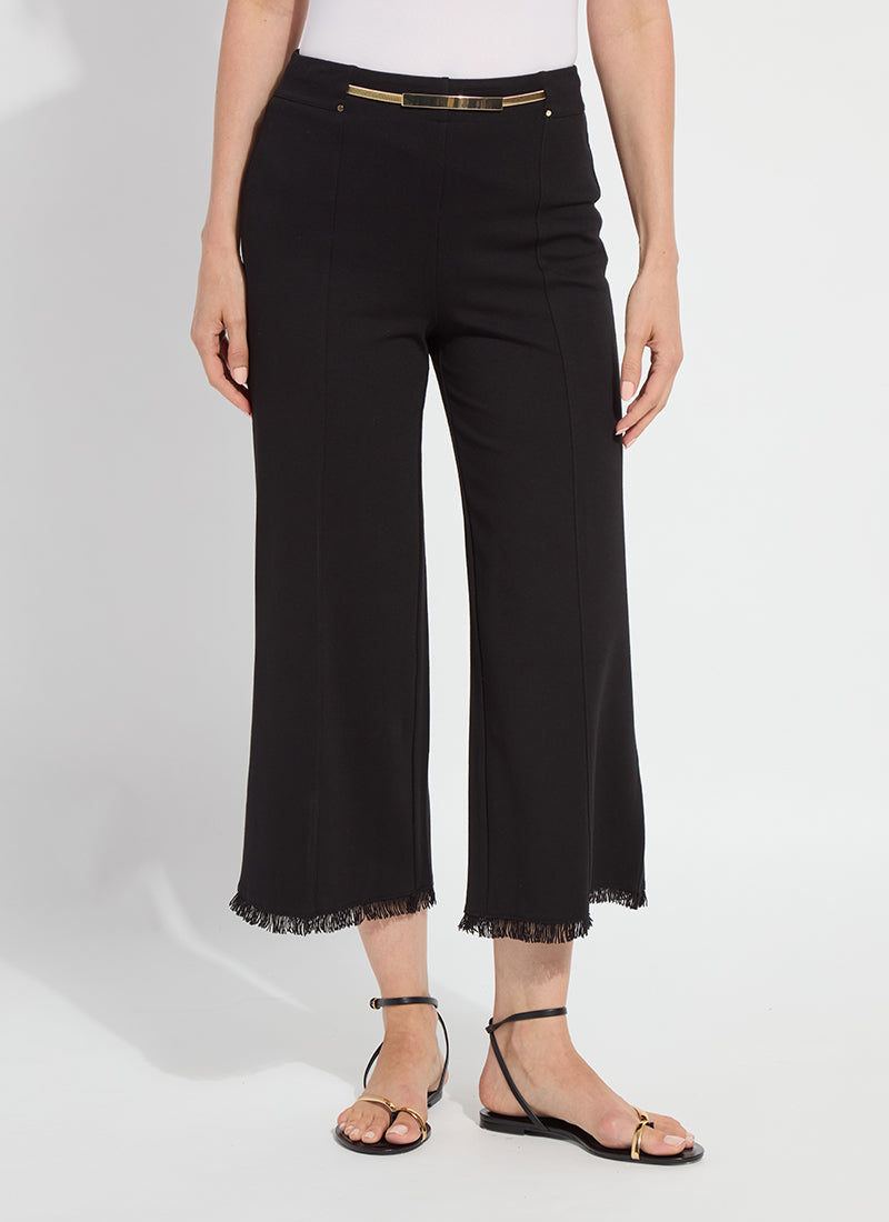 Ari Wide Leg Crop Fringe Belted Pants Black