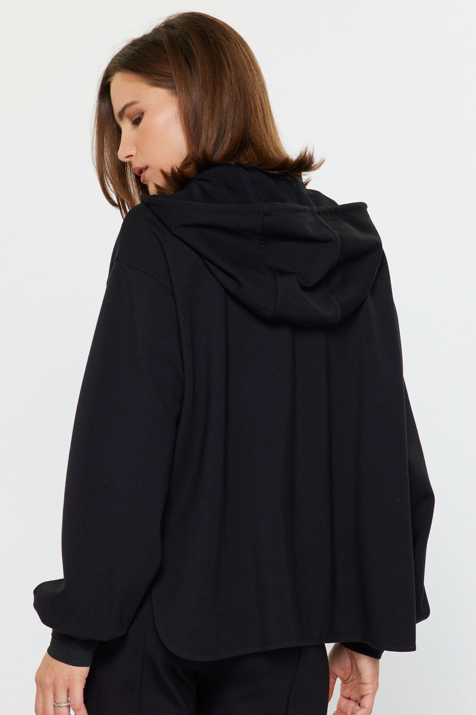 Adjustable Drawstring Hoodie Jacket Black