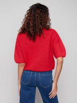Solid Elbow Sleeve Balloon Shape Sweater Crimson
