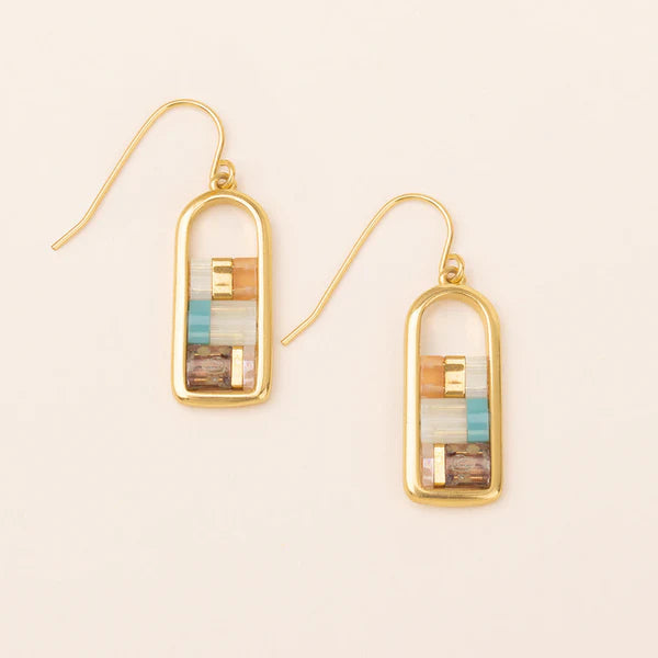 Good Karma Miyuki Frame Earrings Mint | Peach | Gold