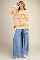 Floral Printed Thermal Mineral Washed Pullover Straw